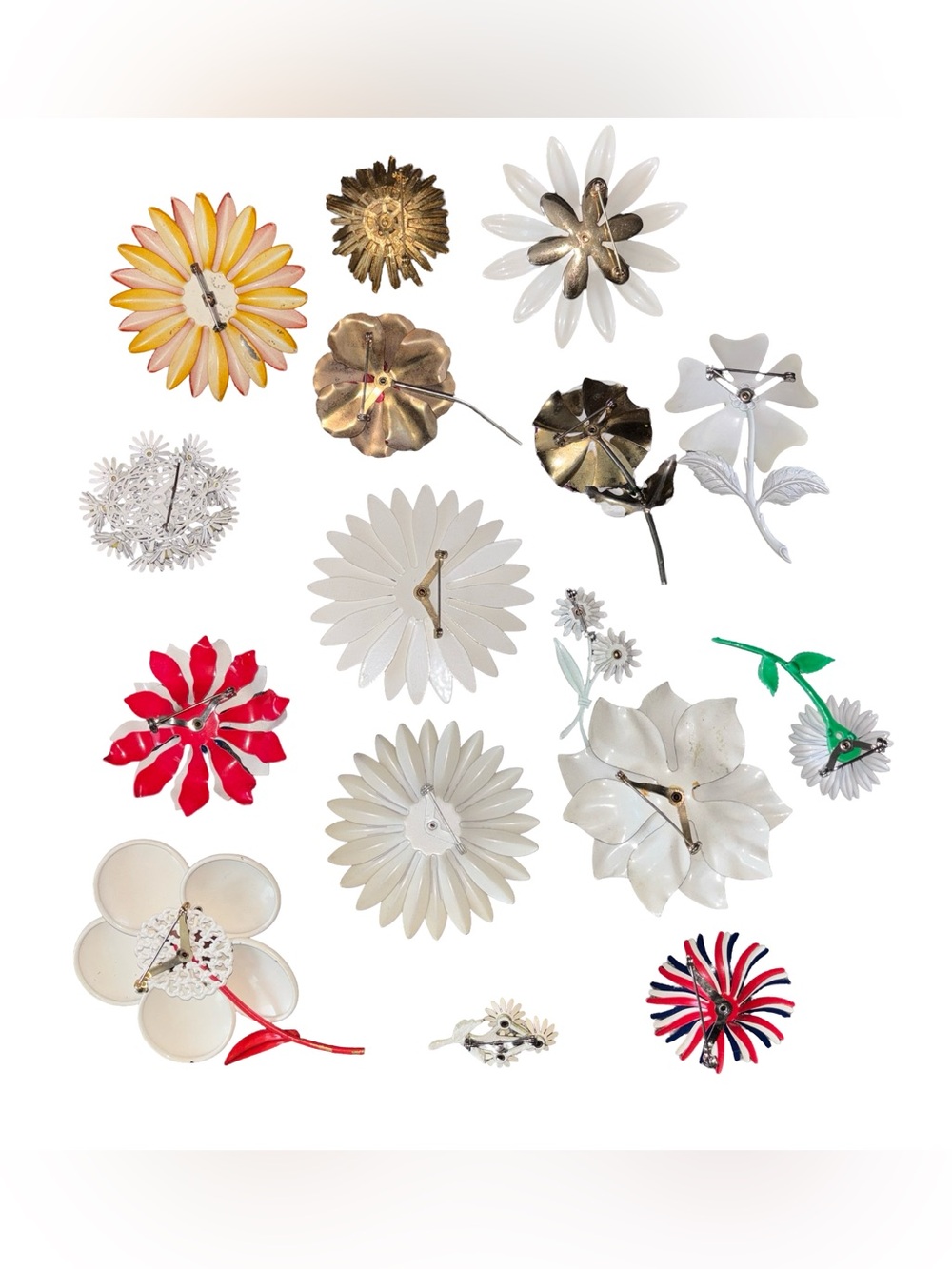 16 Vintage Flower Power Enamel Metal Brooch Pin Lot Retro 60s 70s - Picture 2 of 2